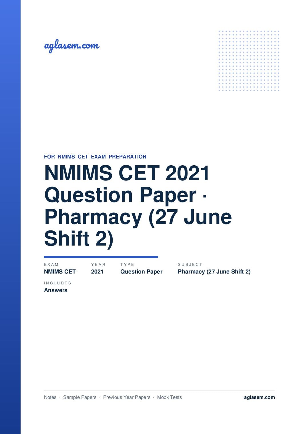 NMIMS CET 2021 Question Paper with Answers Pharmacy (27 June Shift 2) - Page 1 of 69