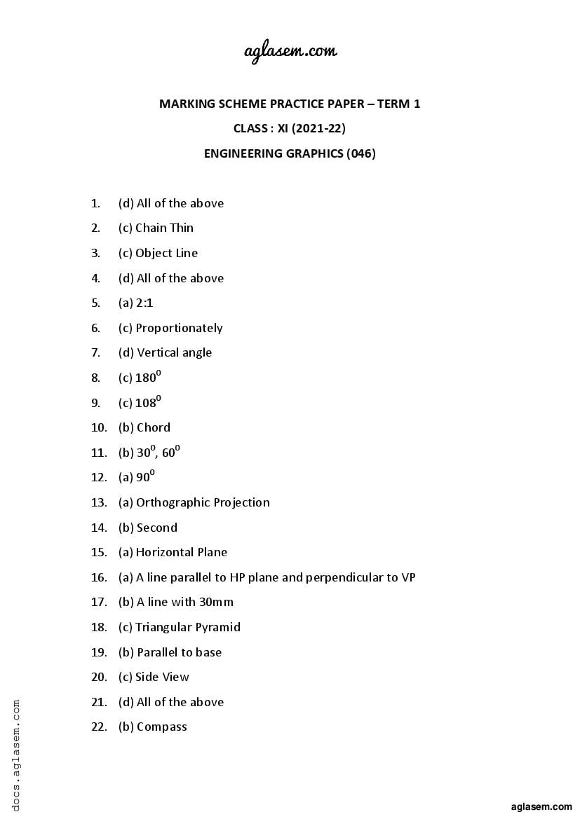 Class 11 Sample Paper 2022 Solution Engineering Graphics Term 1 - Page 1