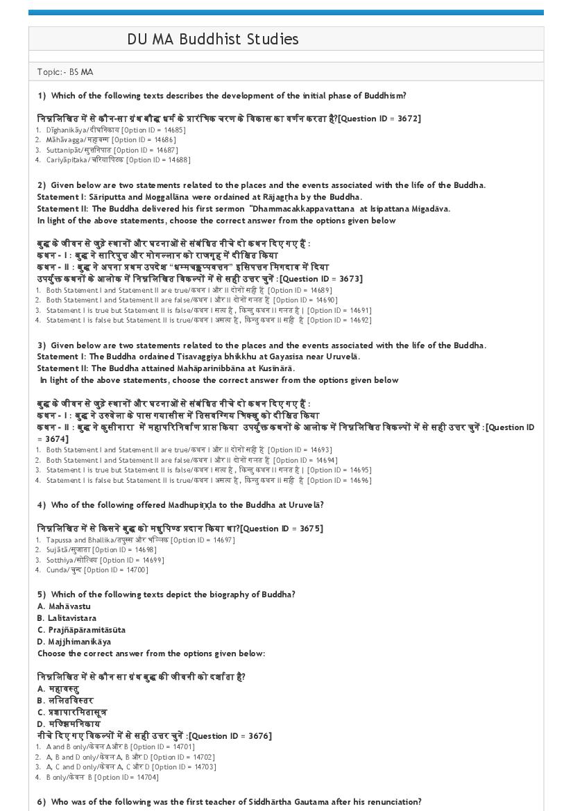 DUET 2021 Question Paper MA Buddhist Studies - Page 1
