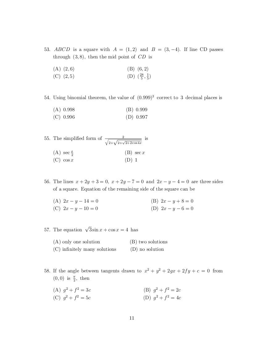CUSAT CAT 2017 Question Papers PDF (B.Tech, LET, Law, PG: 27 Papers)