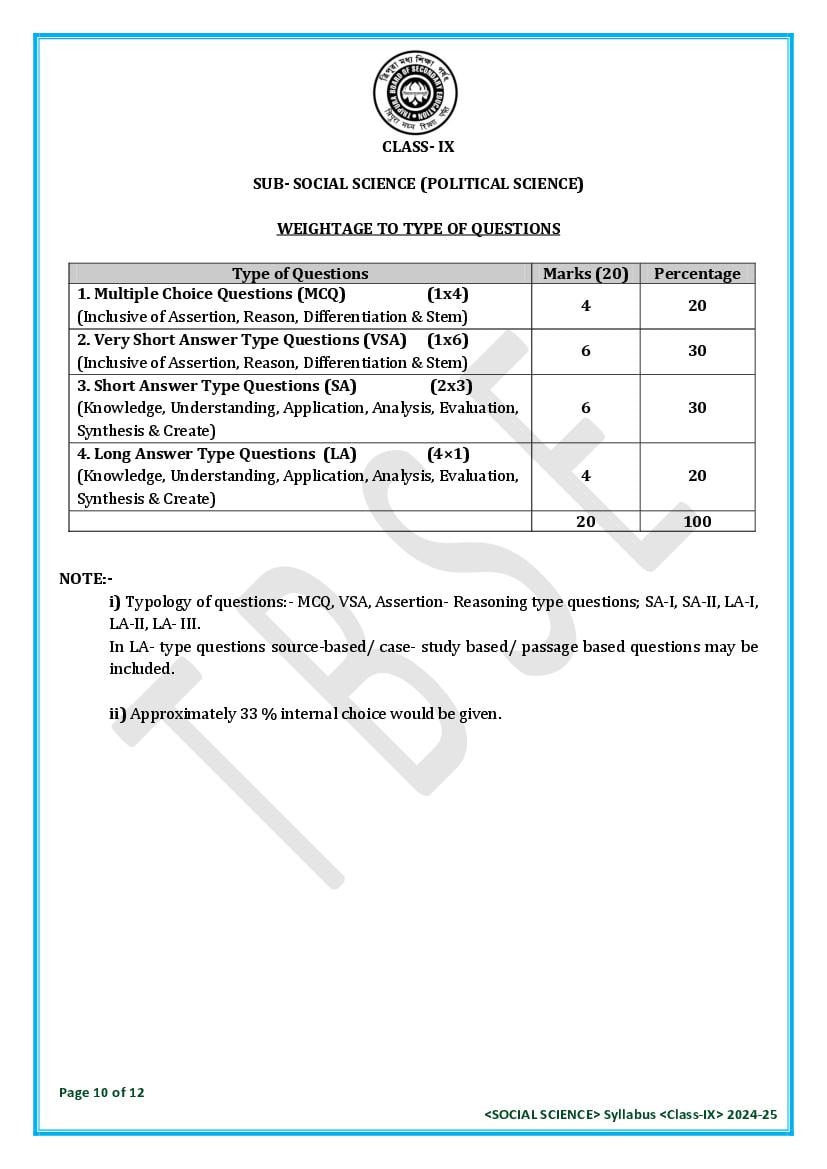TBSE Class 9 Social Science Syllabus 2025 (PDF) – Tripura Board Syllabus for 9th Social Science