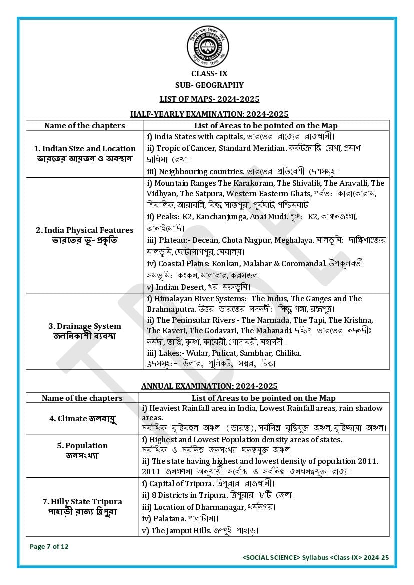 TBSE Class 9 Social Science Syllabus 2025 (PDF) – Tripura Board Syllabus for 9th Social Science