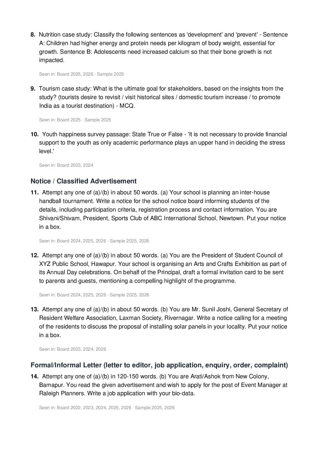 CBSE 12th English Most Important Questions for Board Exam