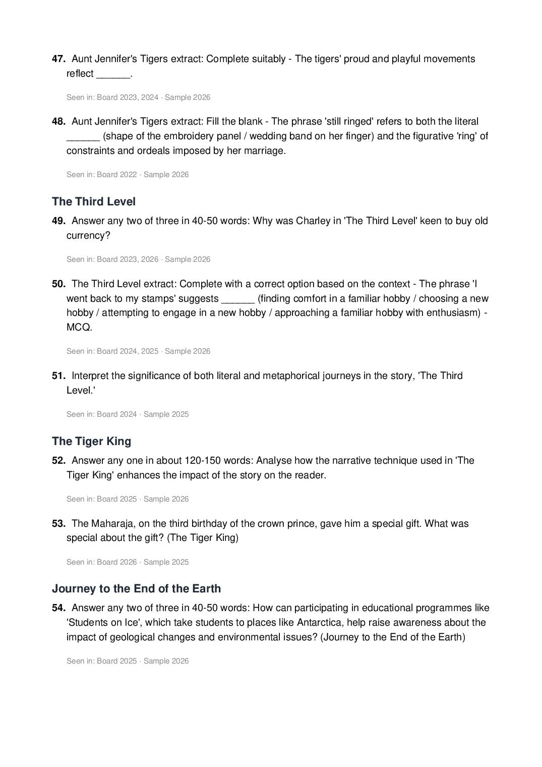 CBSE 12th English Most Important Questions for Board Exam